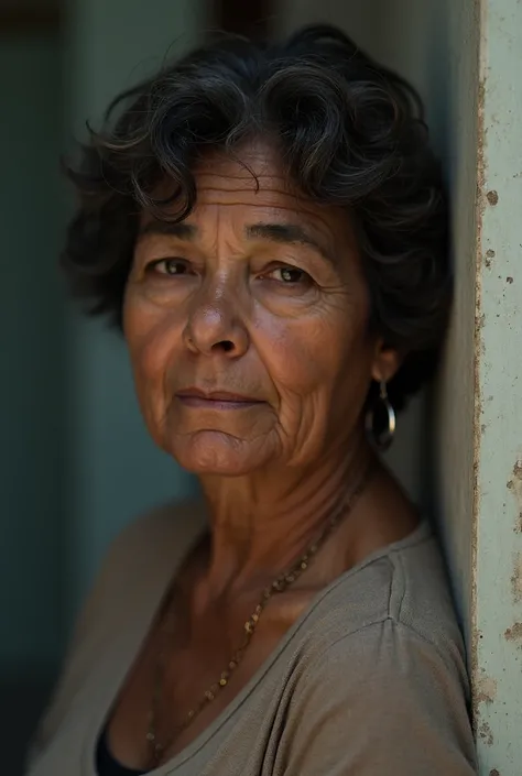 María Delgado, 54 anos, has a discreet presence, mas forte. Seu cabelo, dark and slightly wavy, begins to show signs of silver threads on the temples, , a mark of time and experience. Sua pele, of a dark tone , is marked by soft wrinkles around the eyes an...
