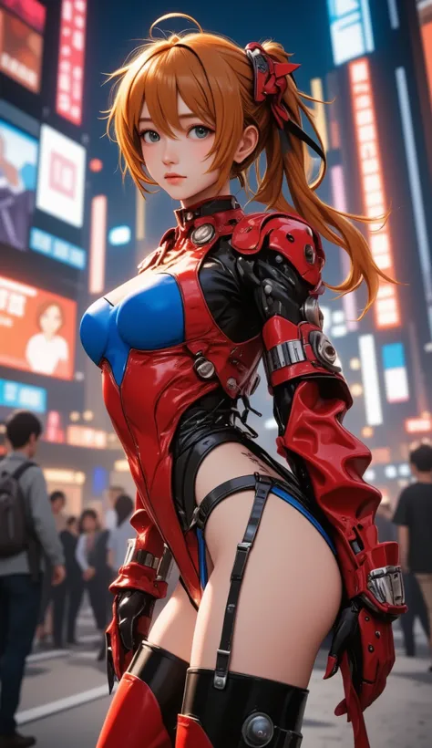 Street fashion in 3025, ((Evangelion, Asuka Langley)),1 girl,solo,,Cowboy Shots, ,,, score_9,score_8_up,score_7_up,,8k,1 girl to improve Sa,solo,