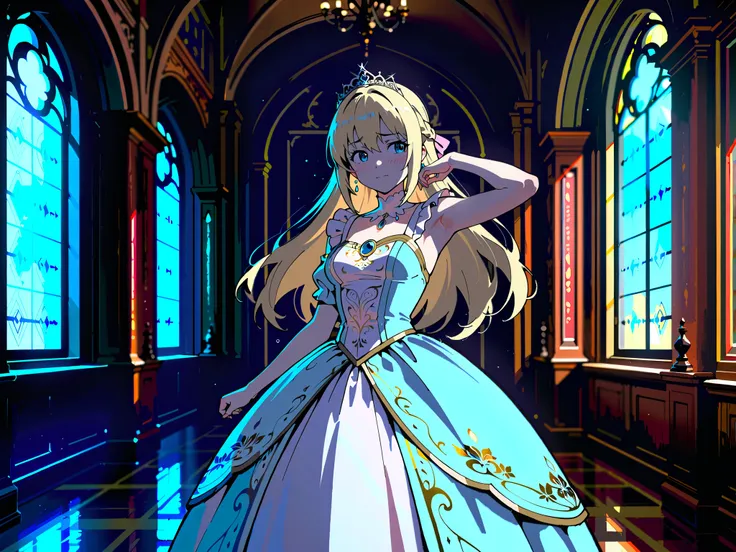 (score_9), (masterpiece), (best quality), absurdres, highres, anime style, cute anime girl, modern anime style, cel shading, pastel tones, soft lighting,

a beautiful blonde princess with blue eyes, wearing an elegant pink and white royal dress with frills...