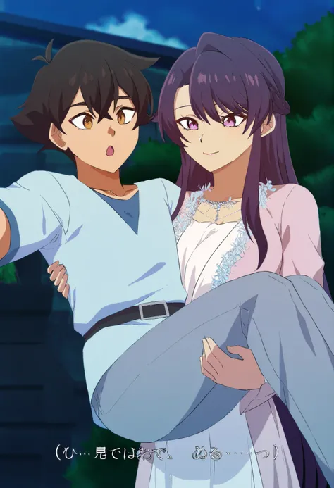 score_9,score_8_up,score_7_up,source anime,anime screencap,anime coloring,intricate details,fake screenshot,masterpiece,best quality,very aestheticanime screencap,anime coloring,Japane,1girl, princess carry,1boy, bridal style, female carrying male, role re...