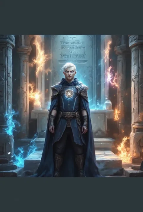 In the center of a grand, ornate room bathed in ethereal light, a figure stands with an air of quiet confidence. Dressed in a dark blue coat adorned with gold accents and a matching mask that conceals their face, they exude an aura of mystery. The intricat...