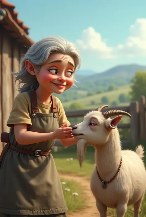 A social media post shows the grandmother and goat.
Caption: “Like and subscribe for the brave grandma!”