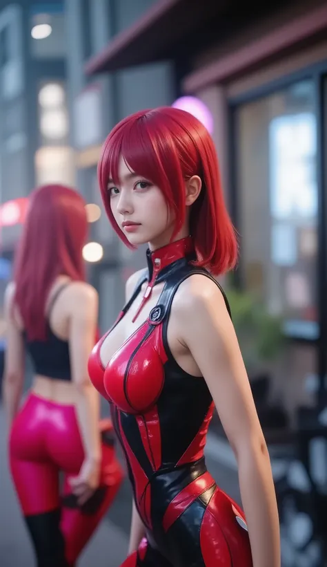 Street fashion in 3025, ((Evangelion, Asuka Langley)),1 girl,solo,,Cowboy Shots, ,,, score_9,score_8_up,score_7_up,,8k,1 girl to improve Sa,solo, erotic, big breasts, nipples