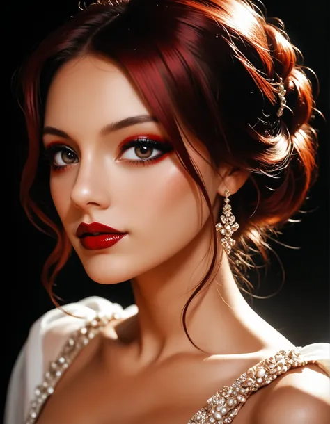 score_9, score_8_ up, score_7_ up, ( by Nomi:1.4), 1 girl, ¾ view , headshot , 22-year-old woman, beautiful, sweet, burgundy lipstick, mascara, eyeliner, Dark Eye Shadow , Cinematic Stills , High Precision, super detailed, photo by Nomi, for...