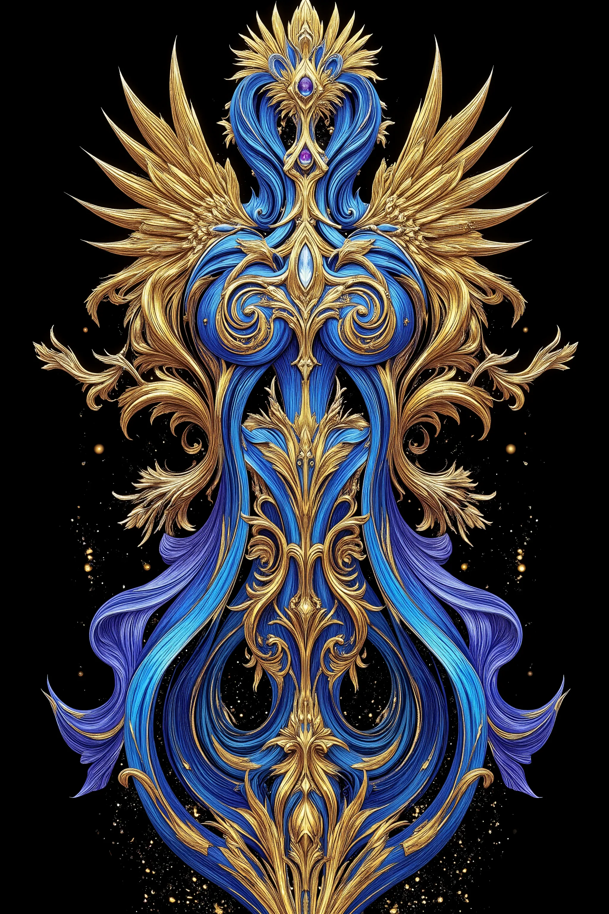 ultra detailed, absolutely resolution, masterpiece, twist blue gold limited ascension, conceptual installation art, cubist art