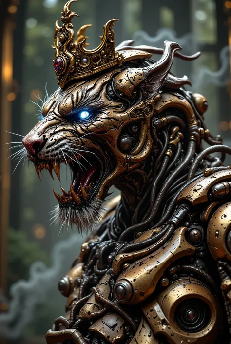 🐯 fierce tiger, majestic beast, roaring predator, golden eyes, sharp fangs, powerful claws, muscular body, prowling in nature 🤑 wealthy prince, luxurious crown, opulent jewels, lavish attire, regal pose, imperial authority ☕ elegant cafe, cozy interior, wo...