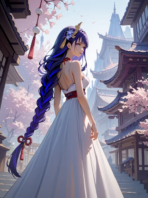 Raiden shogun, dress, ((high quality)), masterpiece