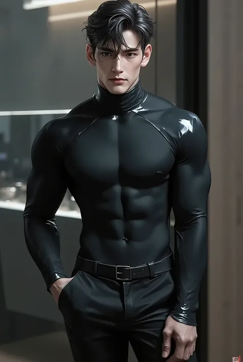 A full-body, ultra-realistic, hyper-detailed European male android, looking at the viewer. Futuristic elegance, a synthetic yet lifelike figure with an athletic, lean build. His flawless, fair synthetic skin mimics human texture with near-invisible seams a...