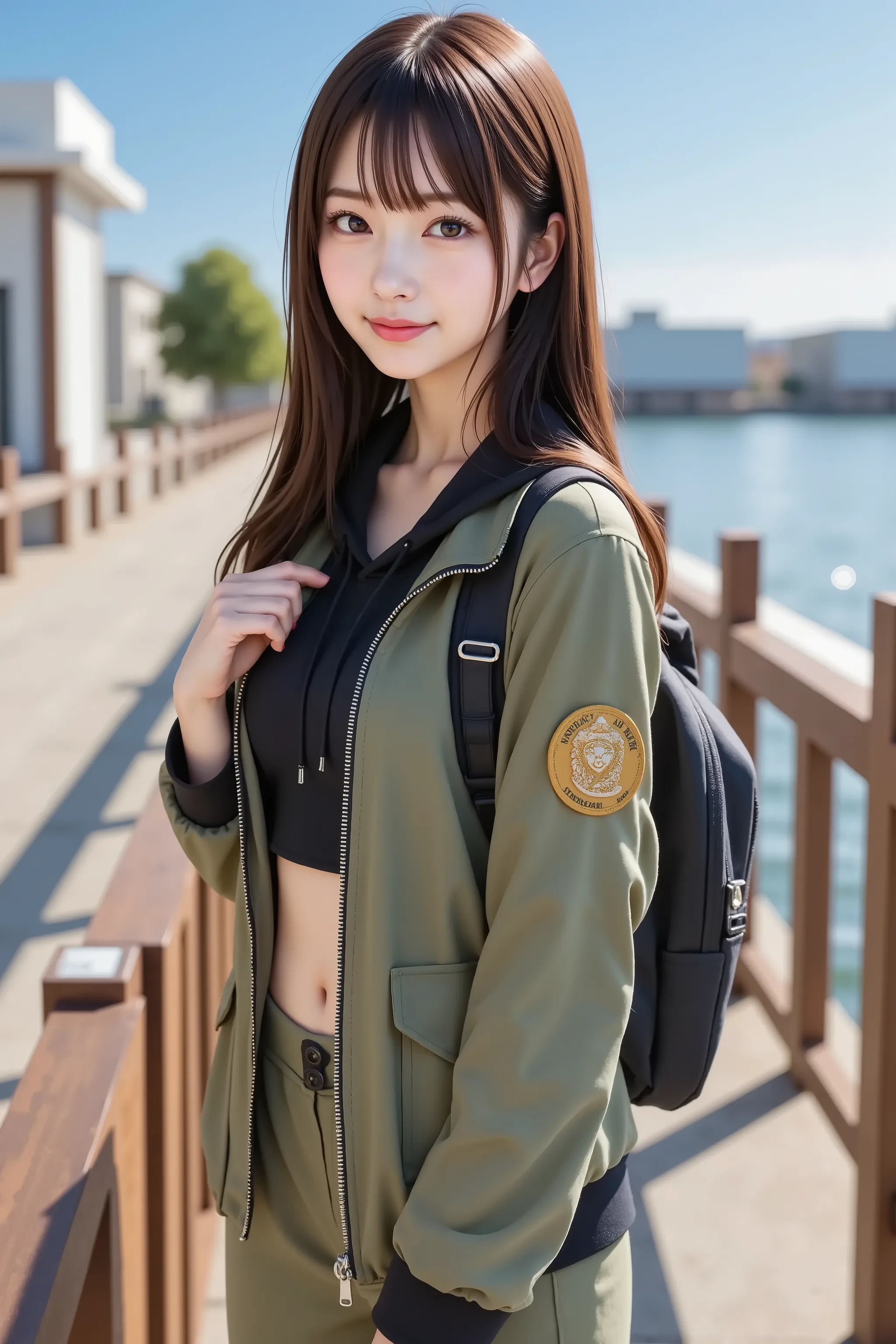 chihiro, firm breast, by adjusting the framing so the subject's full head is visible within the composition, with the crop showing only from just above the bust to slightly above the top of the head. a highly detailed and realistic digital illustration of ...