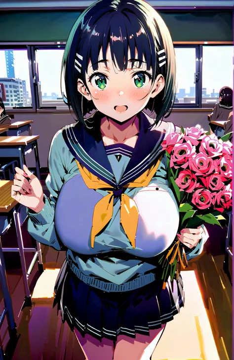 green eyes,blush,