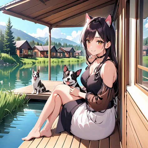 Age 19,smile, Girl with Dog Ears , Dark dark haired, Black Ear,A new life,Calm Woman,relax,elongation,small lake,Holiday Homes,An elegant life