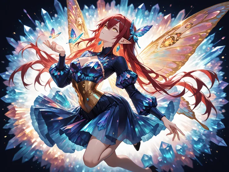 masterpiece, ultra detailed, 16k, depth of field, (masterpiece), best quality, expressive eyes, perfect face, gacha splash, sharp lines, vivid colors, high contrast,sparkling, shining, colorful, translucent, glittery, shine, play of color blue and gold , r...