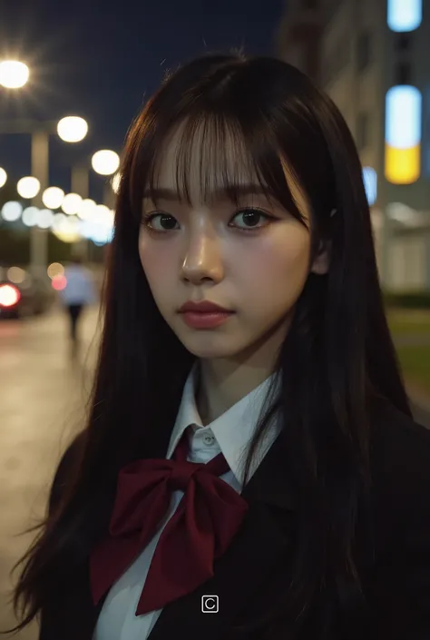 ((realistic lighting, better quality, 8 k, masterpiece: 1.3)), Sharp focus: 1.2, 1girl, perfect body, Beauty: 1.4, Thin press: 1.1, ((dark brown hair)), (is dressed as a schoolteacher: 1.4), (in school class 1.1), Night view of the city, Very thin face, Sl...