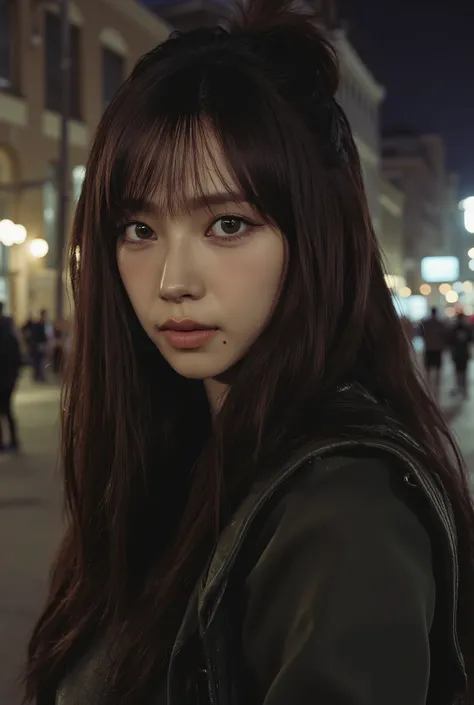 ((realistic lighting, better quality, 8 k, masterpiece: 1.3)), Sharp focus: 1.2, 1girl, perfect body, Beauty: 1.4, Thin press: 1.1, ((dark brown hair)), (is dressed as a schoolteacher: 1.4), (in school class 1.1), Night view of the city, Very thin face, Sl...