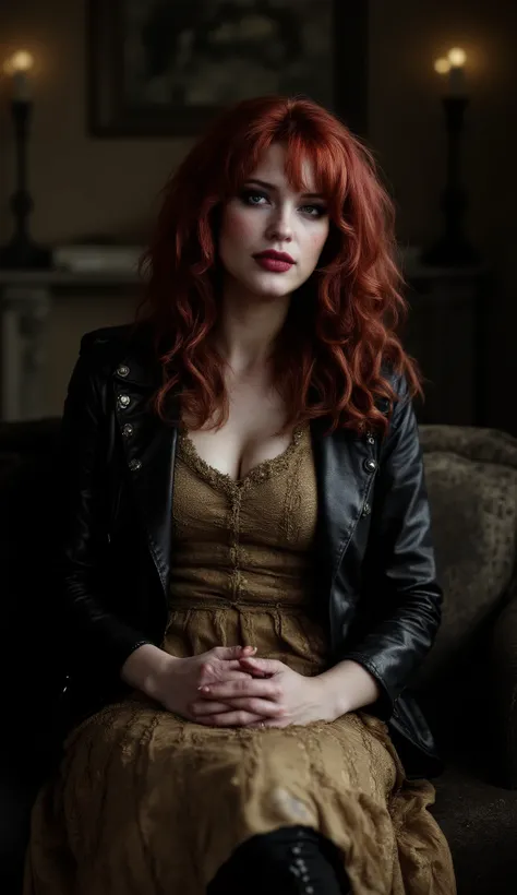 (best quality, 128k,highres,masterpiece:1.2),ultra-detailed,(realistic,photorealistic,photo-realistic:1.37), ((masterpiece)) ((photography)) ((Highest quality)) A captivating portrait of a shabby chic goth women, dressed in a mix of goth, vintage and alter...