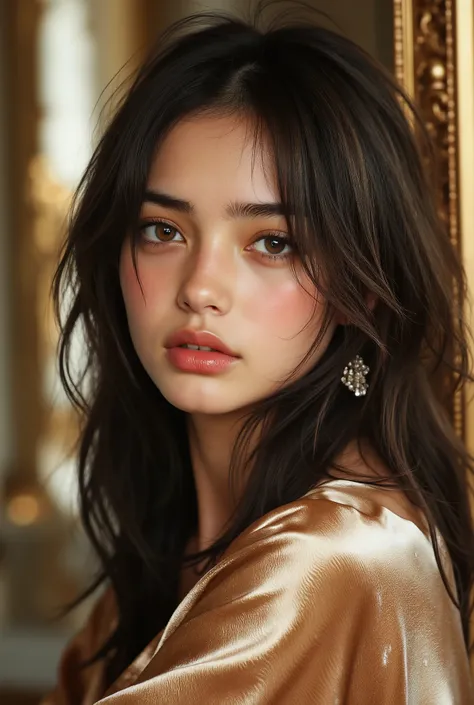 ((highest quality)),(ultra high resolution),(Super detailed),(detailed description),,(best work of picture),super precision picture, amazing, (Art with precise details:1.5), (woman:1.6),(beautiful and well-shaped face:1.7),(Silk dress with intricate patter...