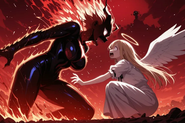 angel scared, (angel: PEOPShockedFace,shocked face,eyes popping out,mouth open,animecartoon):1.5, perfect fingers, perfect eyes; Quality: masterpiece, best quality, amazing quality, ultra-detailed, highly aesthetic, absurdres, (4k,8k,Ultra HD), newest, ver...