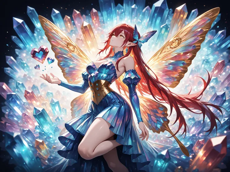 masterpiece, ultra detailed, 16k, depth of field, (masterpiece), best quality, expressive eyes, perfect face, gacha splash, sharp lines, vivid colors, high contrast,sparkling, shining, colorful, translucent, glittery, shine, play of color blue and gold , r...