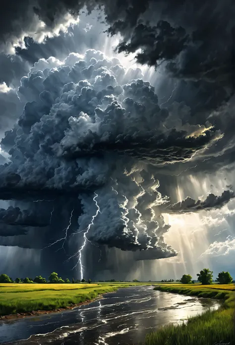 oil, landscape, terrible storm, rough weather, Sunlight shines through clouds, Mr.々Effects , Delicate and dynamic textures, light and dark contrast , 2.5d, art pictures, super realistic, digital graphic CG, BREAK super detailed , absolute resolution, be...