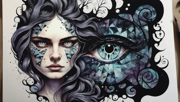 illusionix, watercolor and black ink