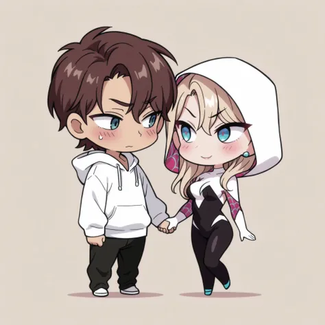 1 girl and 1 boy , 1 boy , dark haired boy , wavy brown hair , shy , couple, togheter, 1 girl, Kurashiki Reika, high quality, masterpiece, Very detailed, high quality, high resolution, A girl, solo, blonde hair, blue eyes, beautiful, beautiful and perfect ...