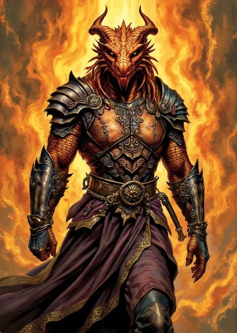 An extremely detailed comic book illustration of an extremely curvaceous Chromatic Bronze Dragonborn from Dungeons and Dragons which look like wingless bipedal dragons scaly bright-eyed and thick-boned with horns on their heads with a bronze coloration tra...