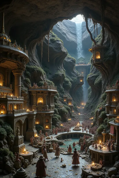 ((MEDIEVAL FANTASY)), (RPG CITY FULL), (MANY GOBLINS), goblin kingdom, with many goblins and women being dragged by them, 4K, 8K, unreal engine, kingdom of goblins in cave.