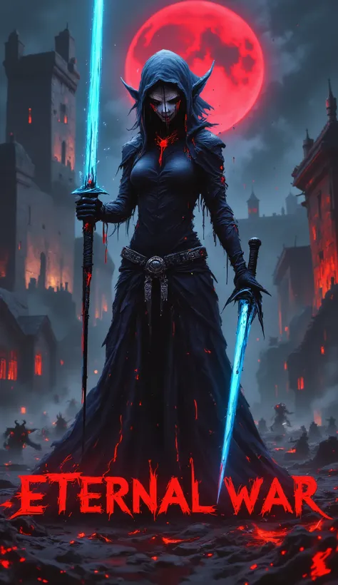 (best quality, 128k,highres,masterpiece:1.2),ultra-detailed,(realistic,photorealistic,photo-realistic:1.37), ((masterpiece)) ((photography)) ((Highest quality)) A dark fantasy female warrior known as "succubus", with a demon face under a shattered hood, ba...