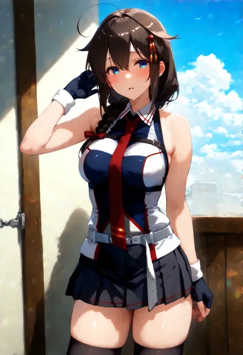 Shigure_Cormorant_fleet this, KanColle_Shigure, KC8K high resolution ( very well detailed ), masterpiece, ( best quality )　 animated illustration,  detailed eyes,  detailed face 　 detailed hands 　 Thinning hair　 very well detailed本文 、 girl with fine skin ,...