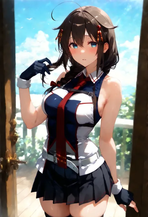 Shigure_Cormorant_fleet this, KanColle_Shigure, KC8K high resolution ( very well detailed ), masterpiece, ( best quality )　 animated illustration,  detailed eyes,  detailed face 　 detailed hands 　 Thinning hair　 very well detailed本文 、 girl with fine skin ,...