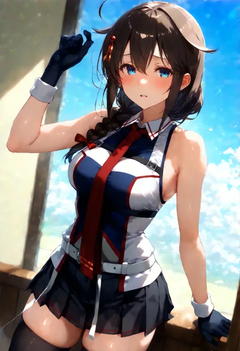 Shigure_Cormorant_fleet this, KanColle_Shigure, KC8K high resolution ( very well detailed ), masterpiece, ( best quality )　 animated illustration,  detailed eyes,  detailed face 　 detailed hands 　 Thinning hair　 very well detailed本文 、 girl with fine skin ,...