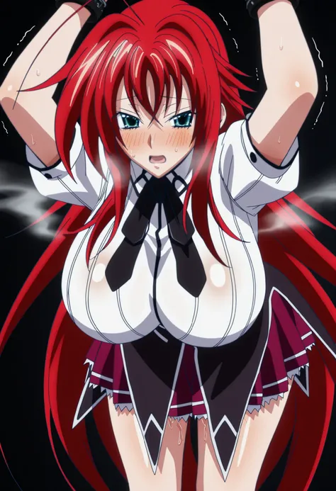 great quality,very beautiful,absurd dress,best quality,newest,masterpiece,4k,resolution,animeスクリーンキャプチャ,1 girl,solo,red hair, long hair, キュートなanimeの目, have super huge breasts that seem to break,very much sweat ,blush,  staring face,I'm opening my mouth and...