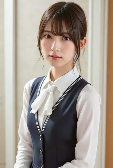 (( best quality)), (( masterpiece)), full body visible、 age 、Super slender beauty、delicate body、A uniform that looks like a high school、shortcuts、Beautiful woman half Japanese and German