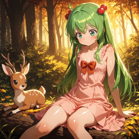 masterpiece, amazing quality, best quality, ultra-detailed, 8K, illustration, clear skin, ultra-detailed-eyes, soft skin, very awa, very as2, shiny skin, shiny hair, soft body, 90's style, official art,  junjun, long hair, green eyes, green hair, focused, ...