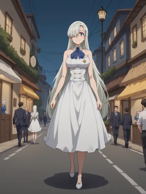 score 9,  score 8,  Score 7 ,  Score 6 ,  score 5 , score 4 , Questionable rating,  origin of the kitten anime ,  zpDxl,  zpDxlxxx. court:  cowboy grip , Elizabeth Liones, a chic, lonely, hair over one eye, silver hair, long hair, blue eyes, dress, simple,...