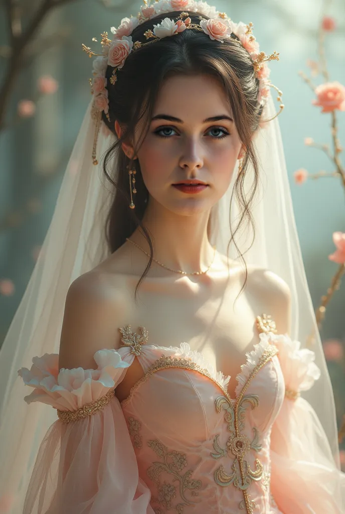 Draw me her in a beautiful cosplay dress not so bold but beautiful respect and little lusty 