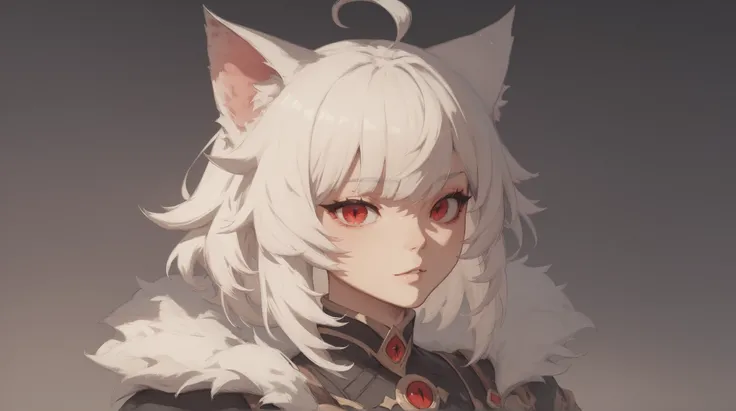Arrisa ((cat girl)), (red eyes), (medium hair), (( white hair, (Ahoge), straight bangs,)),