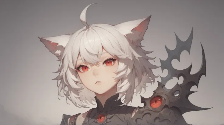 Arrisa ((cat girl)), (red eyes), (medium hair), (( white hair, (Ahoge), straight bangs,)),