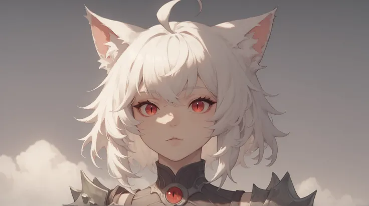 Arrisa ((cat girl)), (red eyes), (medium hair), (( white hair, (Ahoge), straight bangs,)),