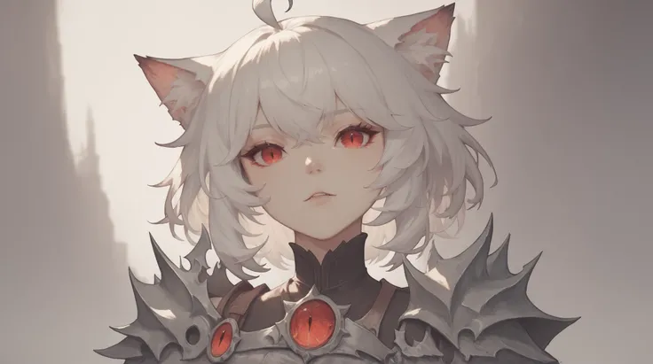 Arrisa ((cat girl)), (red eyes), (medium hair), (( white hair, (Ahoge), straight bangs,)),