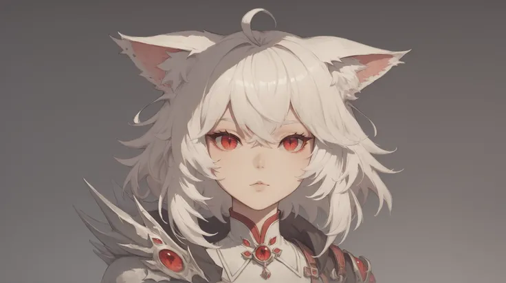 Arrisa ((cat girl)), (red eyes), (medium hair), (( white hair, (Ahoge), straight bangs,)),