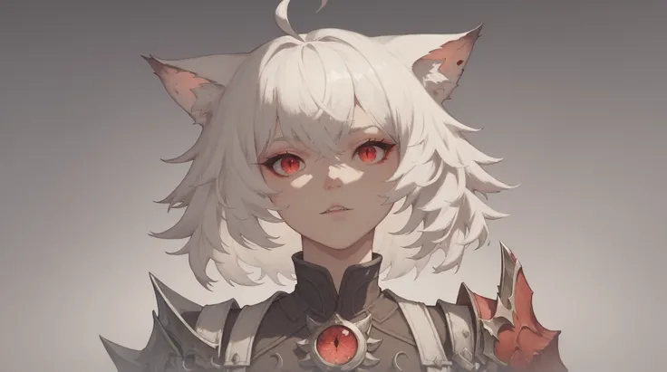 Arrisa ((cat girl)), (red eyes), (medium hair), (( white hair, (Ahoge), straight bangs,)),