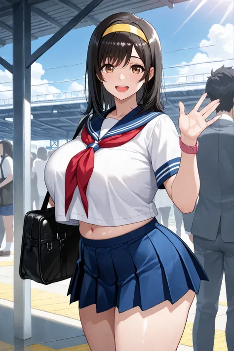 ((masterpiece:1.4, best quality)), ((masterpiece, best quality)),1girl,bishoujo,medium hair,straight hair,black hair,asymmetry bangs,left swept bangs,long sideburns,brown eyes,tareme,beautiful eyes,(long eyelashes),Curvy,Plump,bbw,huge breasts,huge hip,thi...
