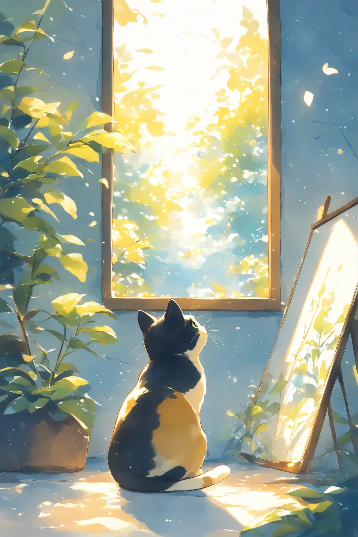 (masterpiece:1.2),(best quality),(best quality),(high quality),( surprisingly absurd :1.2),watercolor、thick line drawing 、The gentle touch of the picture、 A scene from the story 、((The Border between Night and Day))、Depiction of the sky and back view of a ...