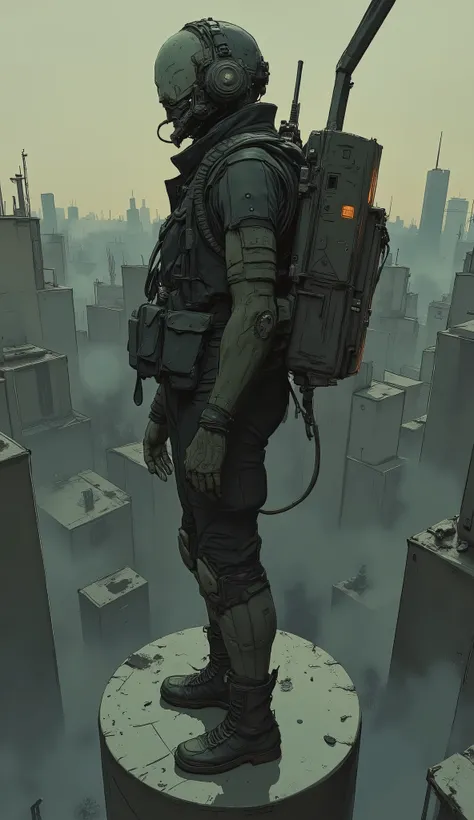 Close-up view of a sci-fi astronaut on a round aluminum pedestal, Shades of white and orange、concept art、giant backpack、:Hiroyuki Tajima, zbrush central contest winner , Neo-Dada , action figure mecha , clock. Kameca Machinarium's Mecha Limbs,powered...