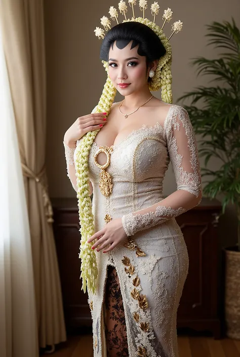 Women chubby huge boob in kebaya dress