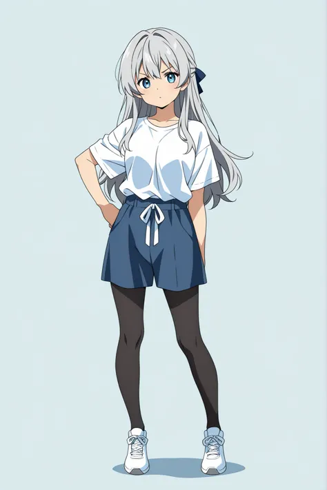 girl、full body、anime style、Standing still、Gray Hair、long hair、no background、Straight face