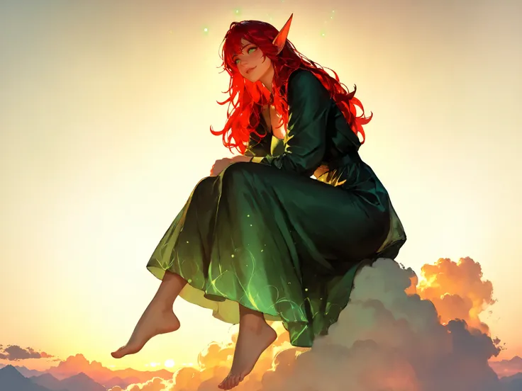 SOLO, 1 girl,score_9, score_8_up, score_7_up, source_anime, absurd_dres,TakashiroHiroko ,(!!sharp long elfs ears!!, !! red hair!!, !!long hair!!, separete bang), long elf ears, Extremely detailed, ambient soft lighting, 4k, perfect green eyes, a perfect f...