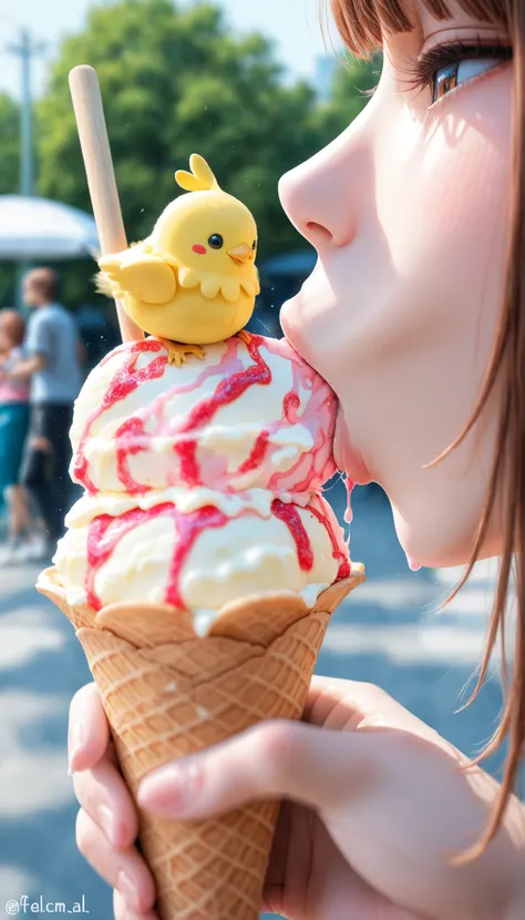 depth of field, high definition image,a lot of details,a chic,Love Juice,motion blur,Sucking a stick,Pink ice cream,language,Felaciom al ice cream