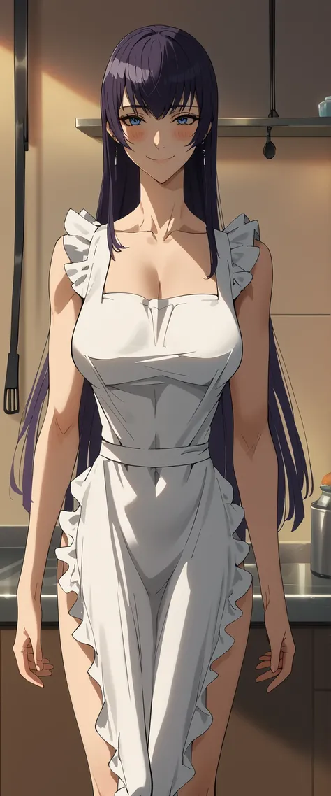 Saeko Busujima, 
最high quality, masterpiece, Very detailed, high quality, high resolution, A girl, Mature woman, purple hair, long Hair, blue eyes, long hair, bangs, earings, jewelry, beautiful, beautiful and perfect face, Smile, shy, Naughty, Blush, View ...